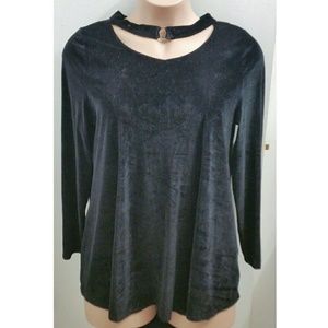 Umgee Tops - Black Velvet 1xl Plus Size Long Sleeve Choker Tee Umgee Tops - Black Velvet 1xl Plus Size Long Sleeve Choker Tee